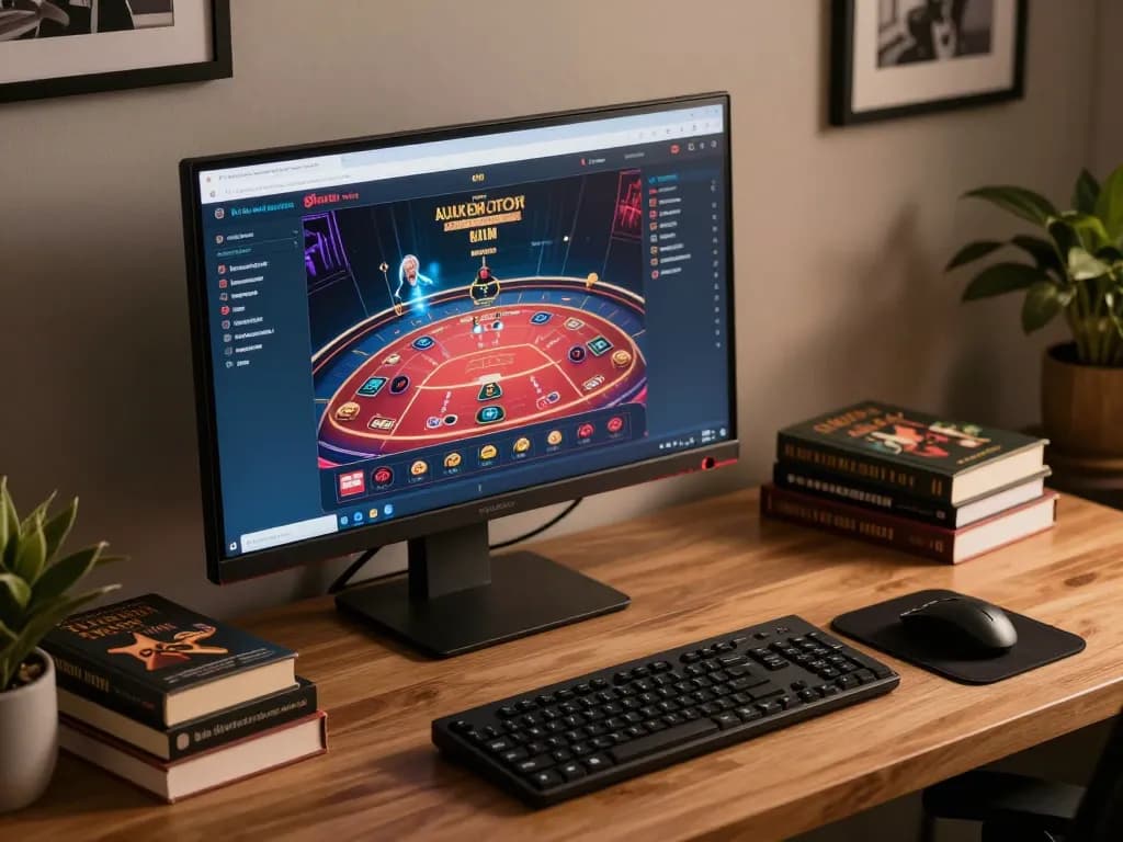 sc88 đăng nhập on a high-end computer setup with online casino interface, showcasing strategic gaming environment.