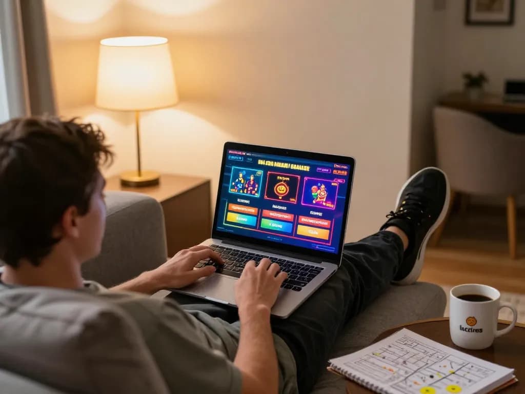 Person enjoying gaming experience on lc88 online casino platform at home, comfortable setup