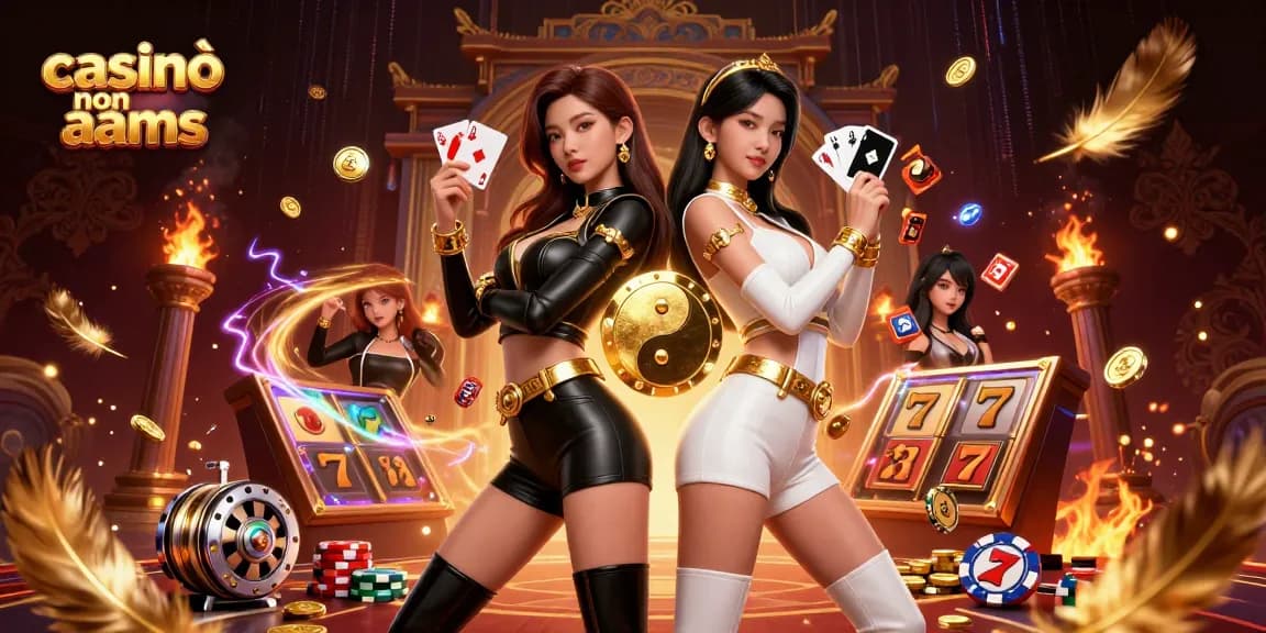 Casinò non aams con croupier gemelli che coinvolgono i giocatori in una scena di casinò dinamica piena di giochi ed energia.