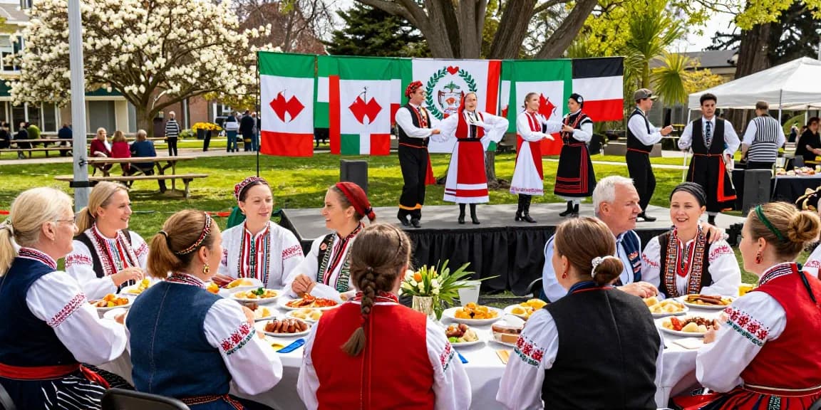Polish community event in San Francisco at https://www.sfpol.com/ with traditional attire and cultural foods.