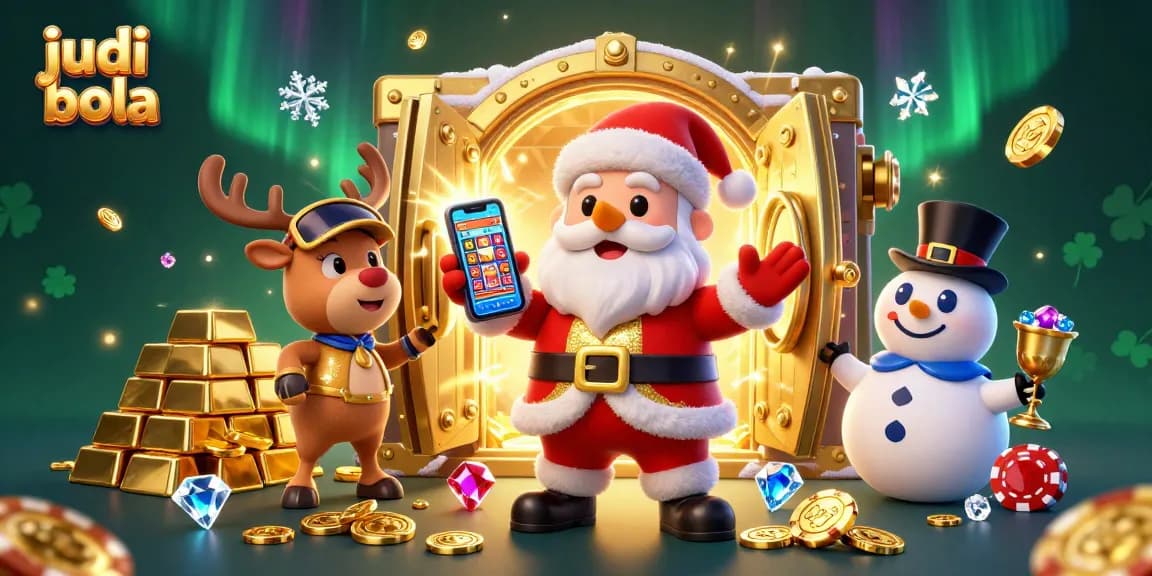 Experience thrilling judi bola action with Santa and friends in a vibrant, festive casino setting.