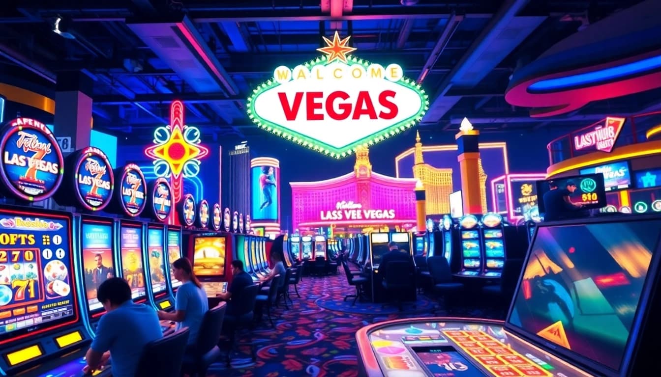 Experience the thrill of Vegas hero casino gaming with lively players and vibrant neon lights.