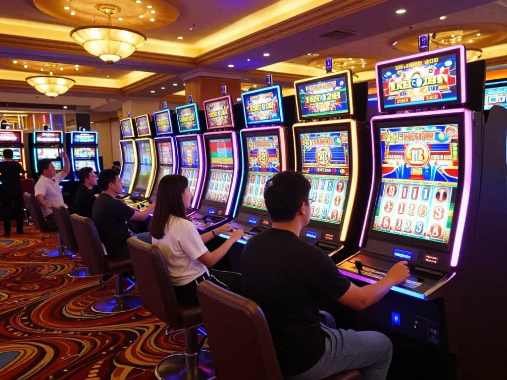Players enjoying exciting spins at situs slot gacor in a vibrant casino atmosphere.