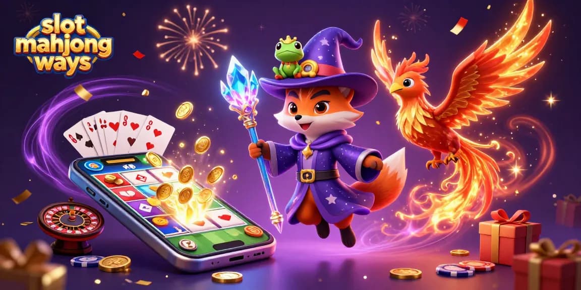 Experience the thrill of slot mahjong ways with vibrant 3D illustration of magical characters and vibrant casino elements.