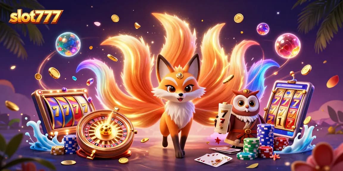 Mainkan slot777 sambil dikelilingi oleh makhluk mitologi dan koin berkilauan.