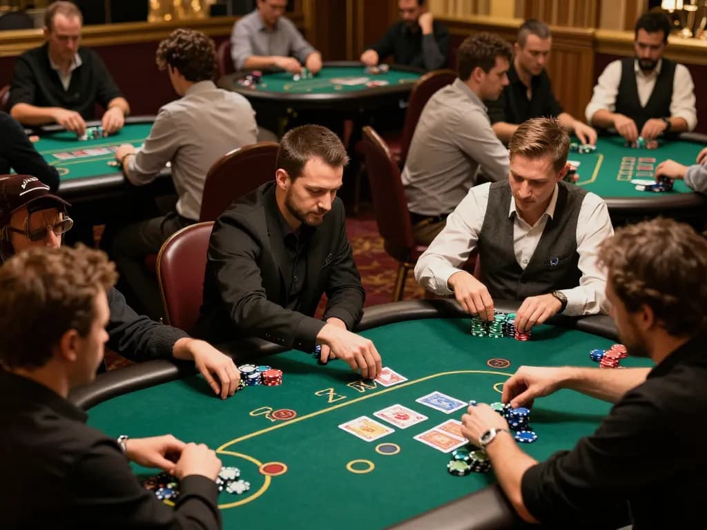 Players enjoying games at casinò stranieri che accettano italiani, engaging in poker with vibrant atmosphere.