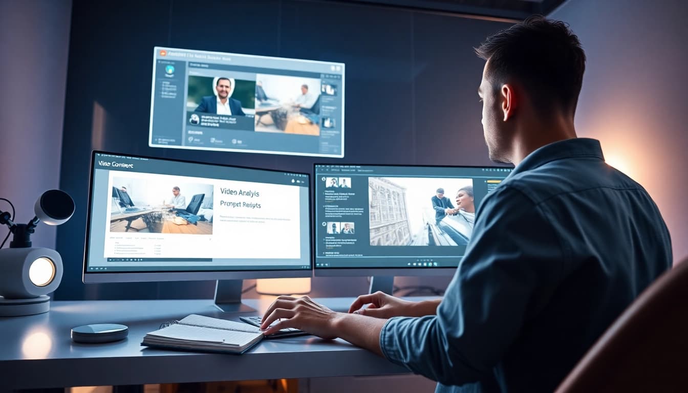 Creative professional using video to promptgenerator software in a modern workspace.