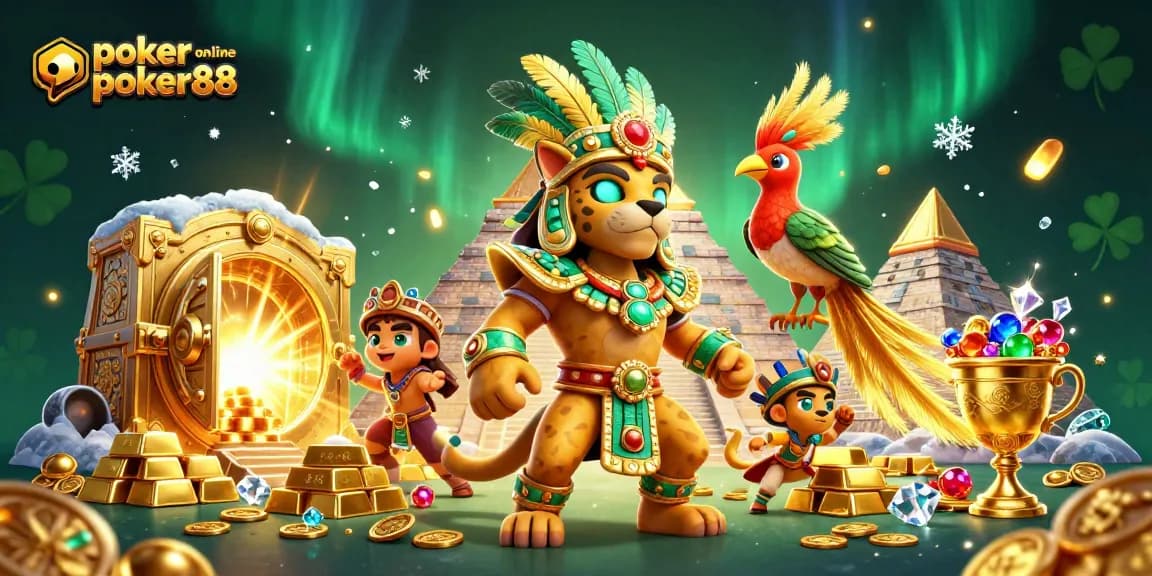 Engage with the thrilling poker online poker88 experience through an immersive gaming illustration featuring dynamic characters and vibrant casino elements.