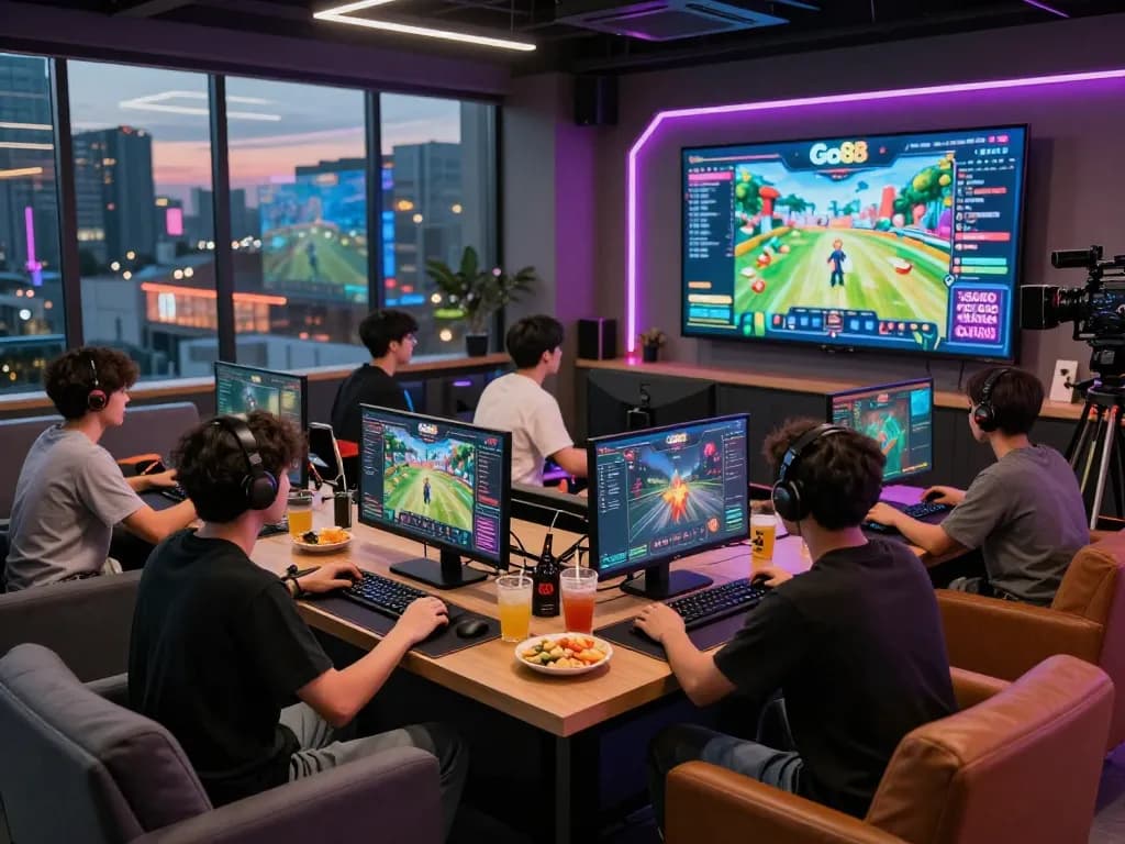 Exciting online gaming environment with players enjoying Go88 games in a modern lounge.