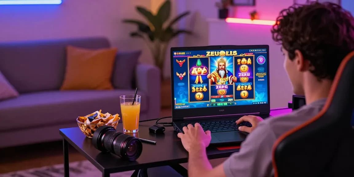 Enjoy thrilling gameplay on zeus slot with colorful visuals in a cozy gaming setup.