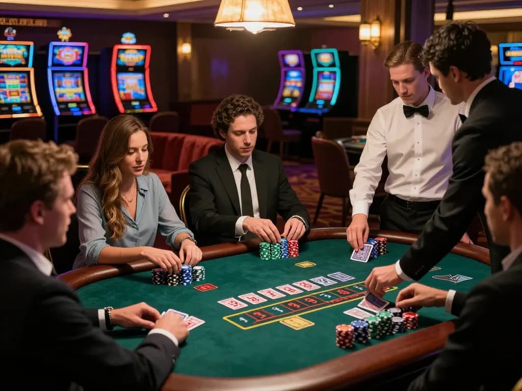 Engaged players enjoying blackjack at NHÀ CÁI CM88 casino, showcasing strategic gameplay and excitement.