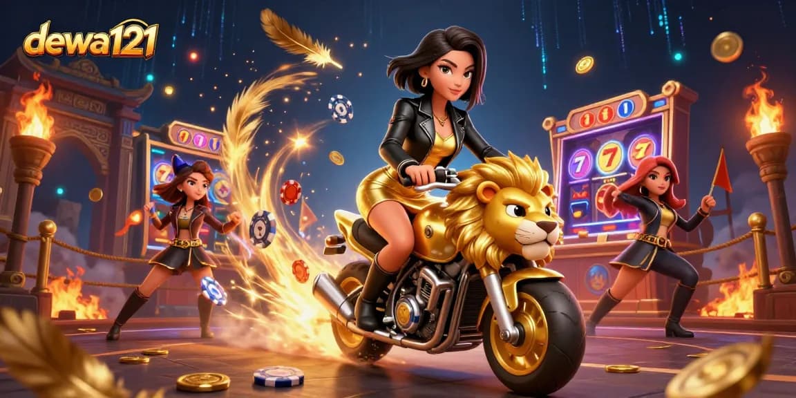 Rasakan aksi menang dengan dewa121 dalam ilustrasi 3D yang cerah dari gameplay slot yang mendebarkan.