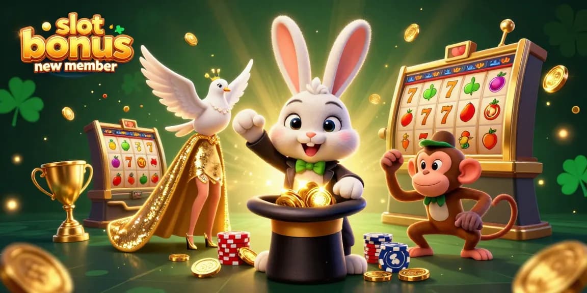 Experience the excitement of the slot bonus new member offer with a vibrant 3D casino scene.