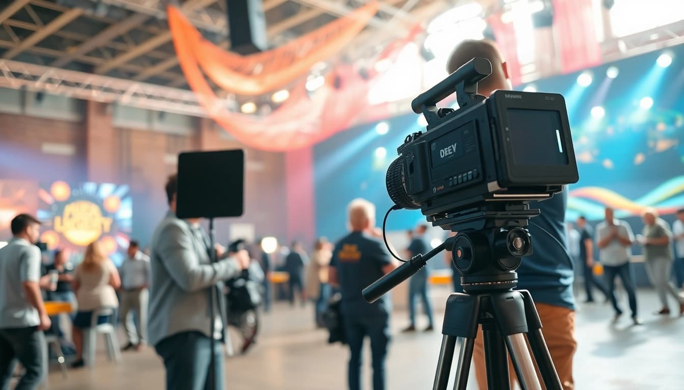 Capture on-site videography in action with a professional videographer at a lively event.