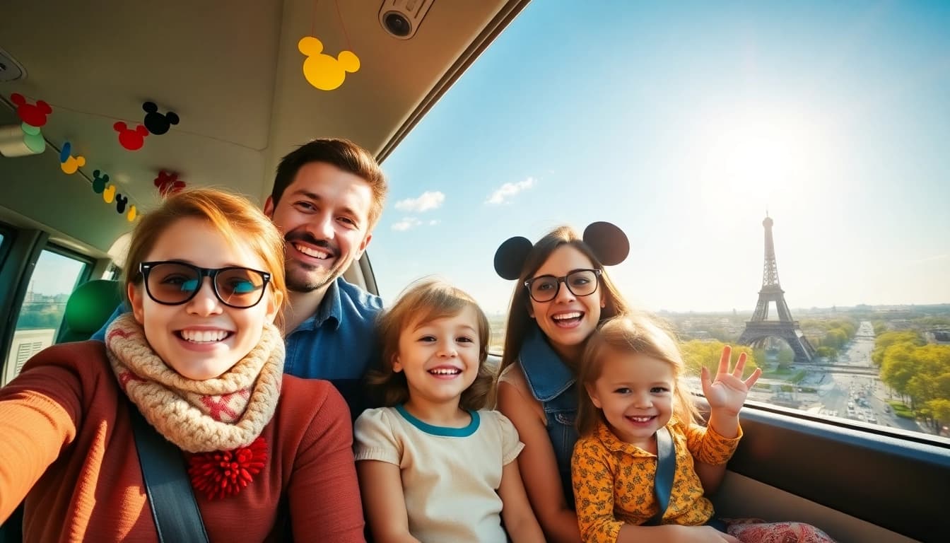 Families traveling via Beauvais Airport to Disney Transfer enjoy a joyful shuttle ride.