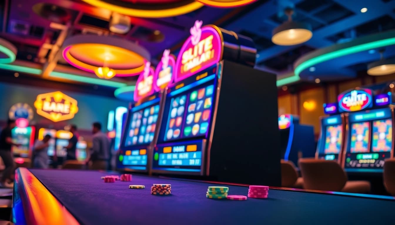 Memenangkan slot deposit 1k dengan mesin slot yang penuh warna dan cahaya cerah.