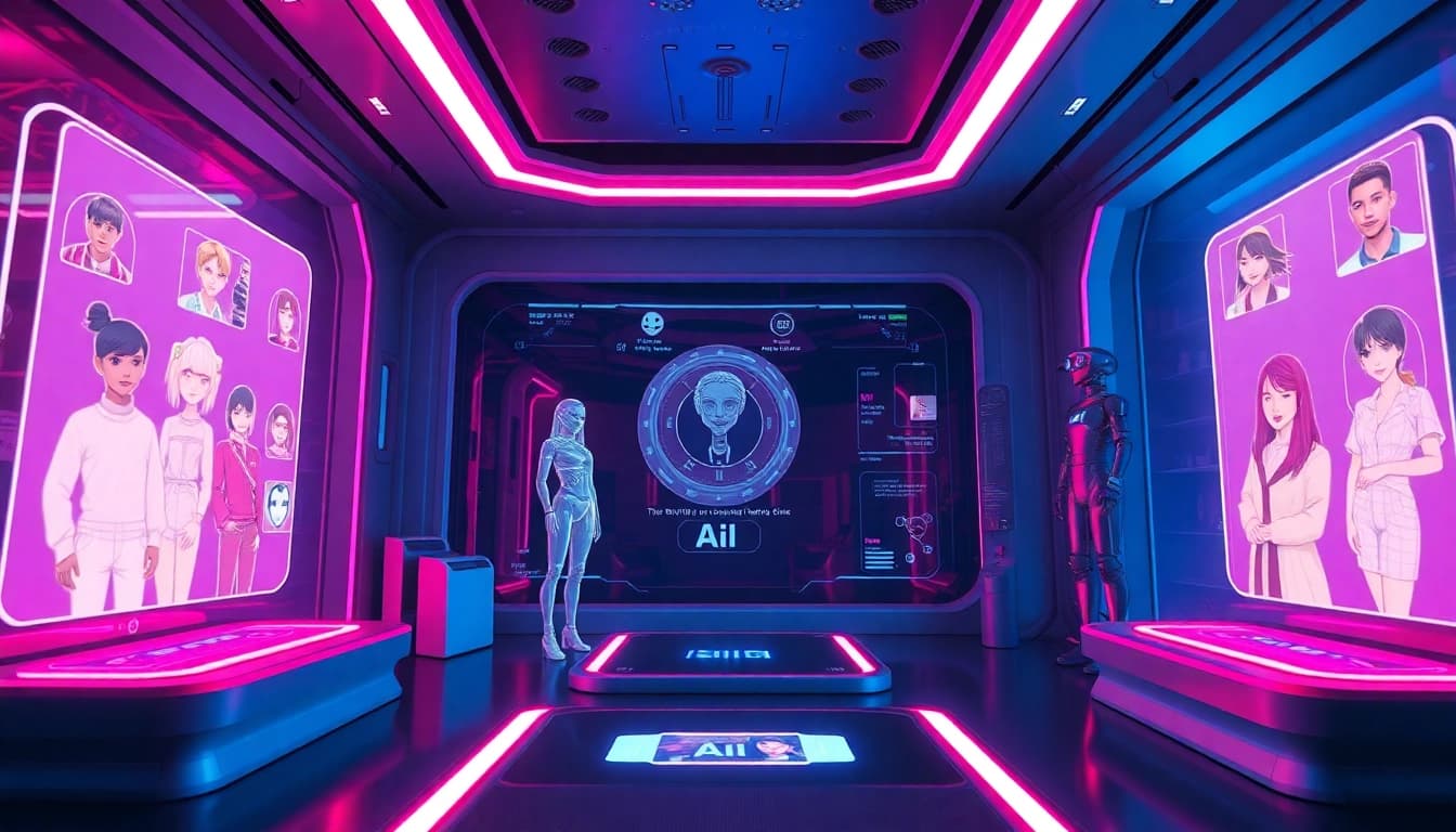 Engaging character AI NSFW interactions in a futuristic digital space with vibrant colors.