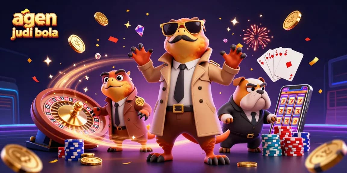 Agen judi bola - Raptors in a trench coat sneak into a casino, surrounded by gold coins and poker chips.