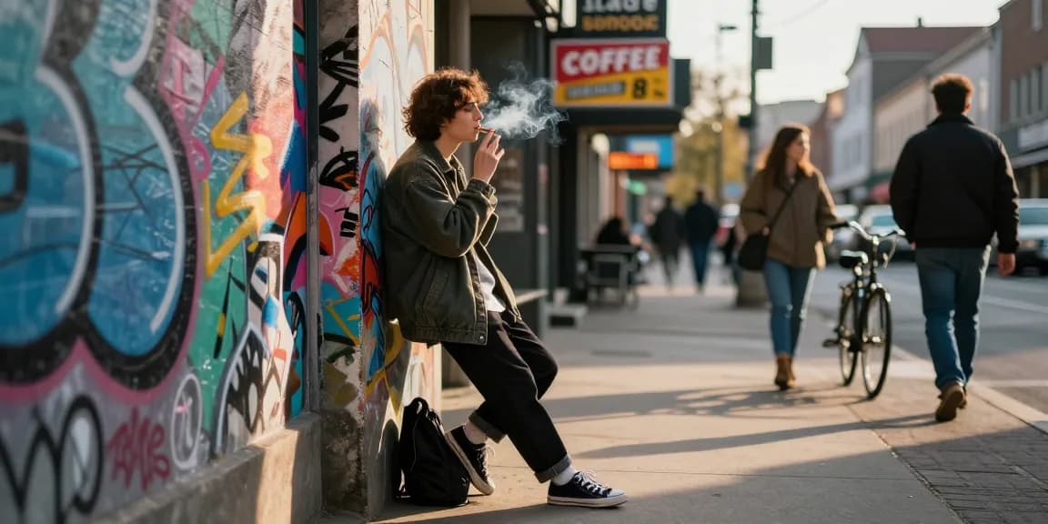 Rokok88 cigarettes showcased in an urban lifestyle moment against vibrant street art.