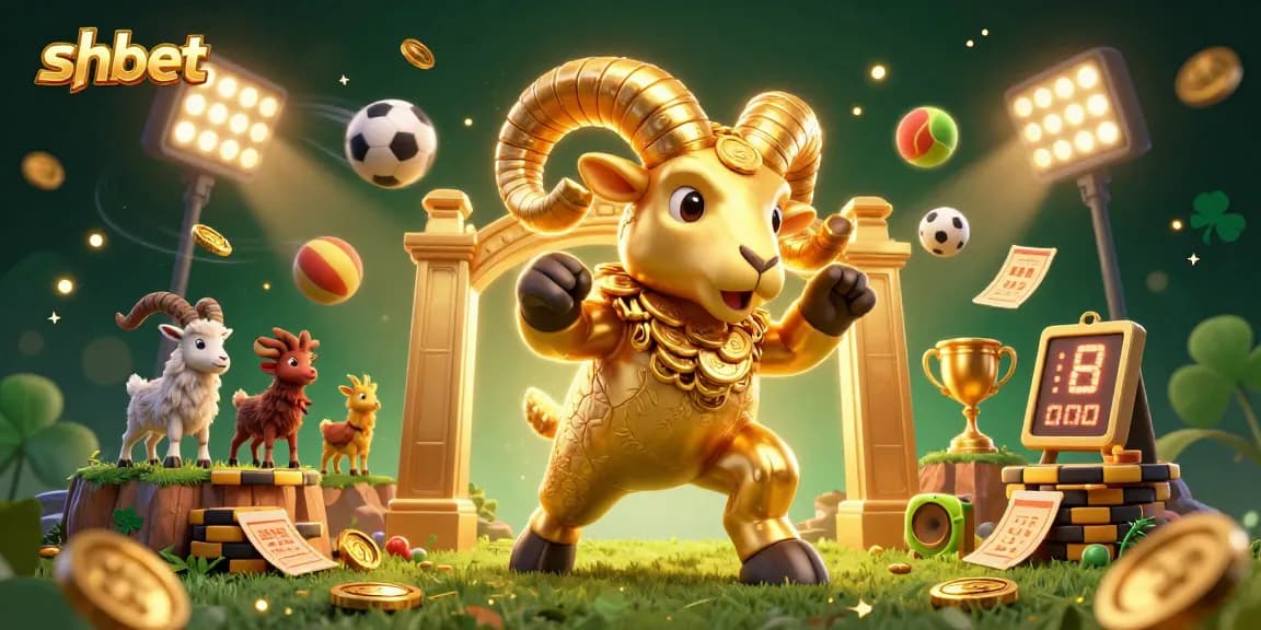 Engage with the thrilling world of shbet as a golden ram charges through a vibrant casino scene, packed with sports elements!