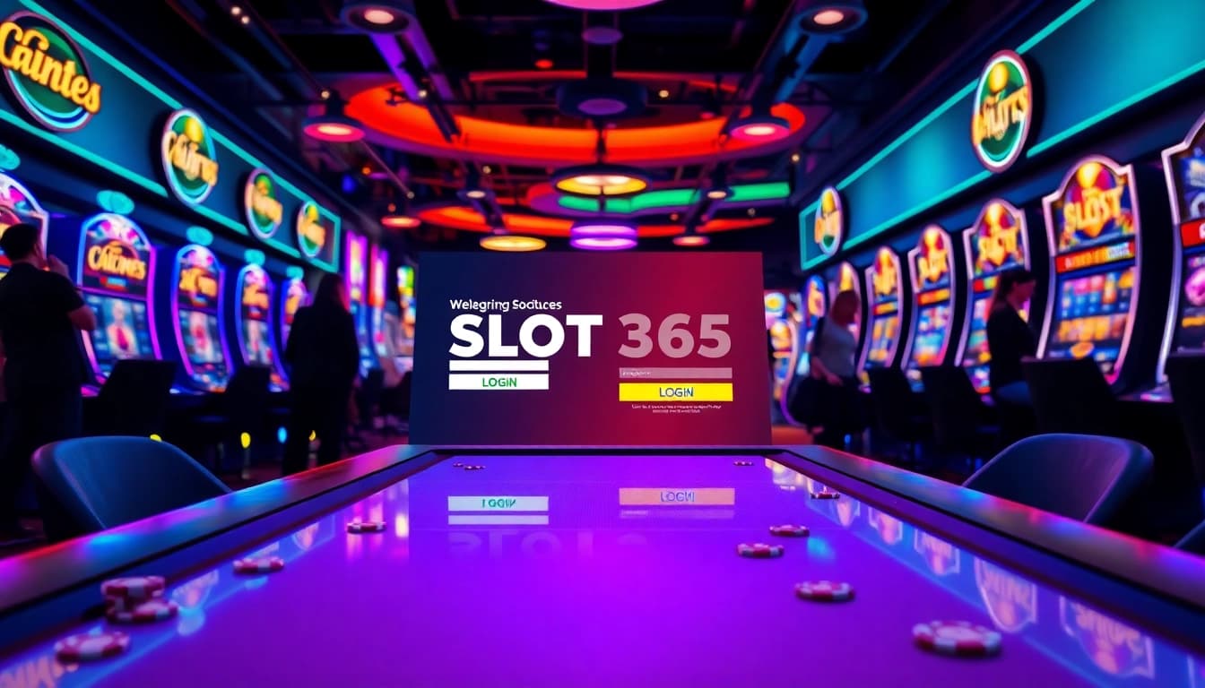 Masuk ke SLOT365 LOGIN dengan tampilan kasino yang cerah dan modern.