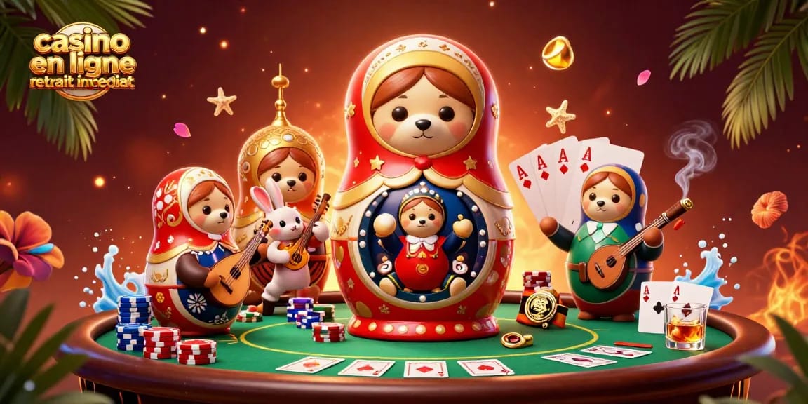 Jouer sur le casino en ligne retrait immédiat avec des personnages de jeux et des éléments de poker captivants.