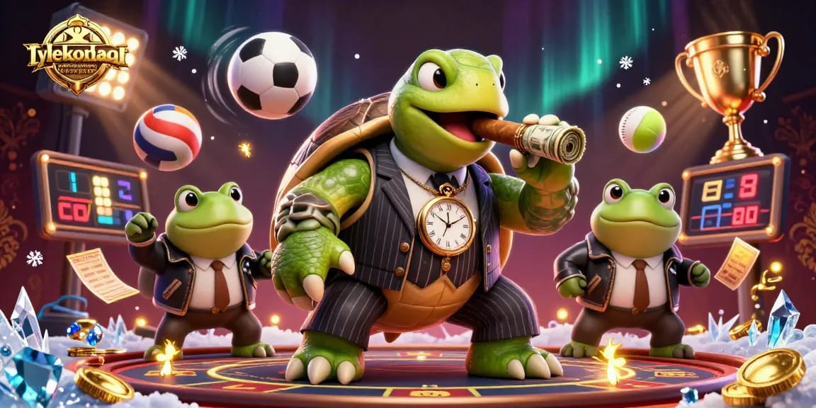 Engage with tylekeonhacai's dynamic sports betting scene featuring a turtle in mobster attire, showcasing betting activities.