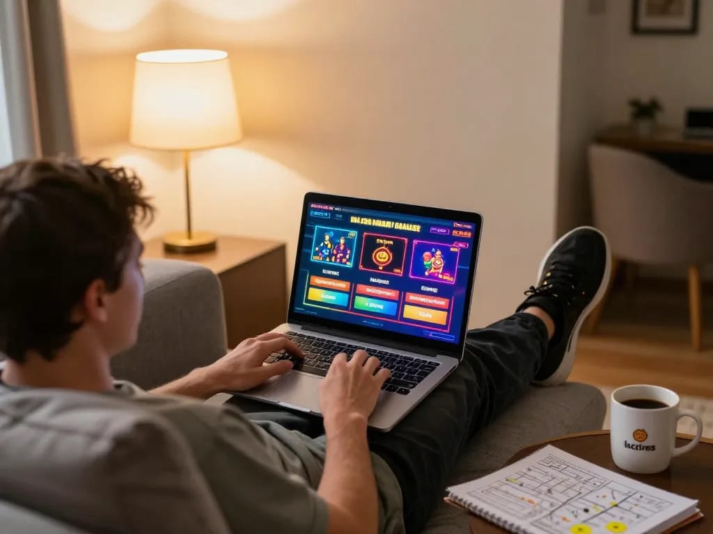 Person enjoying gaming experience on lc88 online casino platform at home, comfortable setup