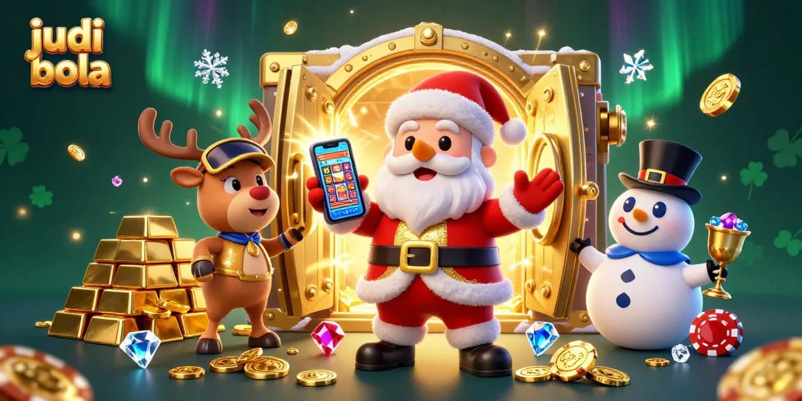 Experience thrilling judi bola action with Santa and friends in a vibrant, festive casino setting.