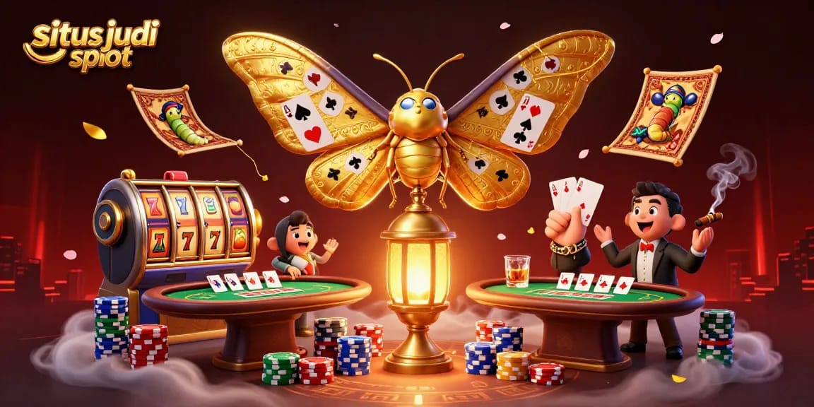 Permainan situs judi slot dengan ilustrasi 3D kupu-kupu atlas dan elemen kasino yang menakjubkan