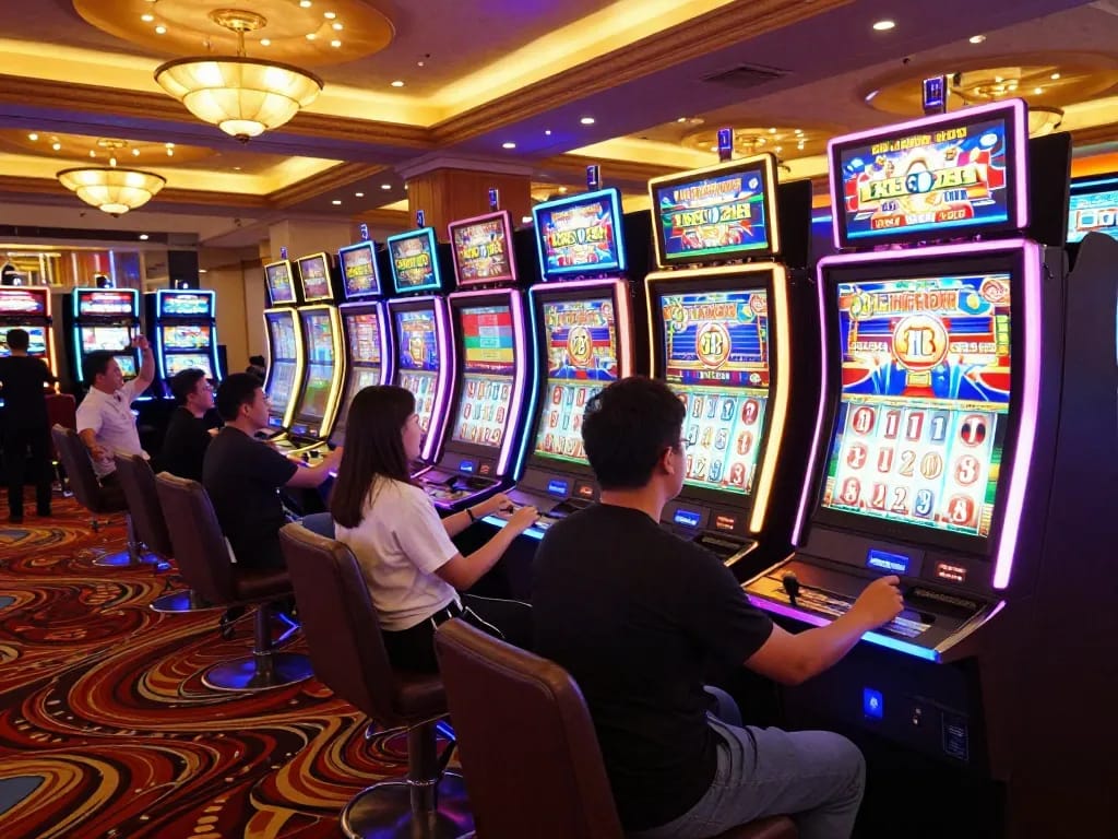 Players enjoying exciting spins at situs slot gacor in a vibrant casino atmosphere.
