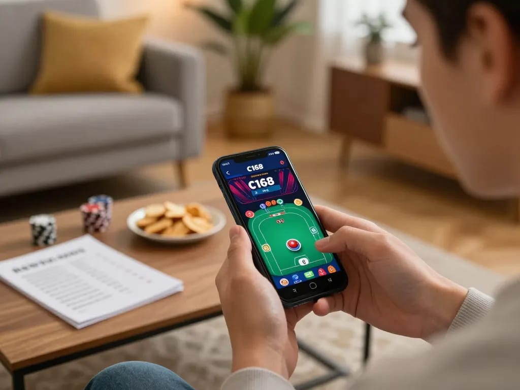 C168 đăng nhập on mobile app during online poker game, showcasing strategic gameplay.