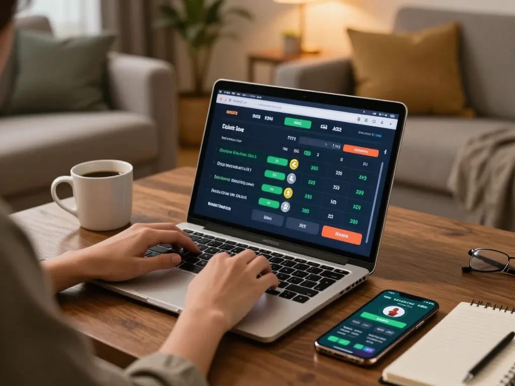 Engaging in live sports betting at home with bet789 interface visible on laptop screen
