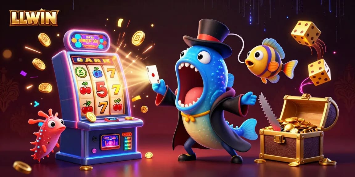 LLWIN showcases exciting gaming with a bioluminescent eel magician and vibrant gambling elements.