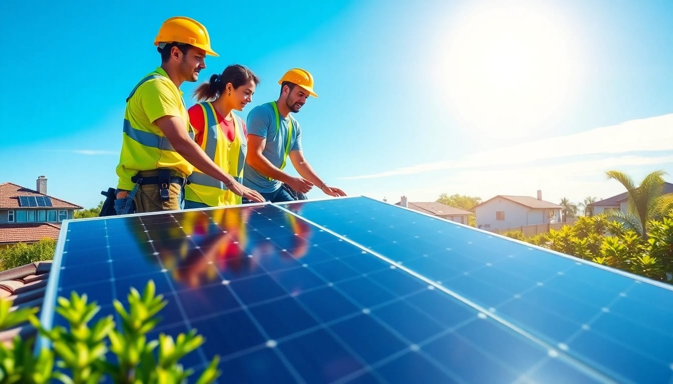 Solar panel company near me installing panels on a residential rooftop, showcasing sustainability.