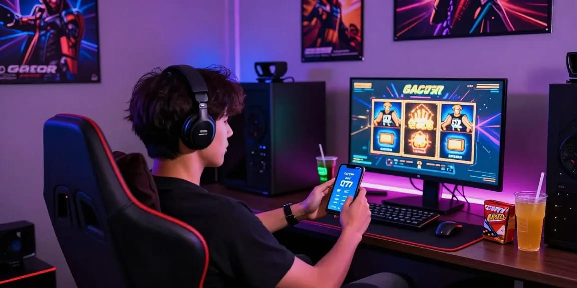 Pengguna CR777 menikmati permainan slot gacor di ruang gaming yang nyaman.