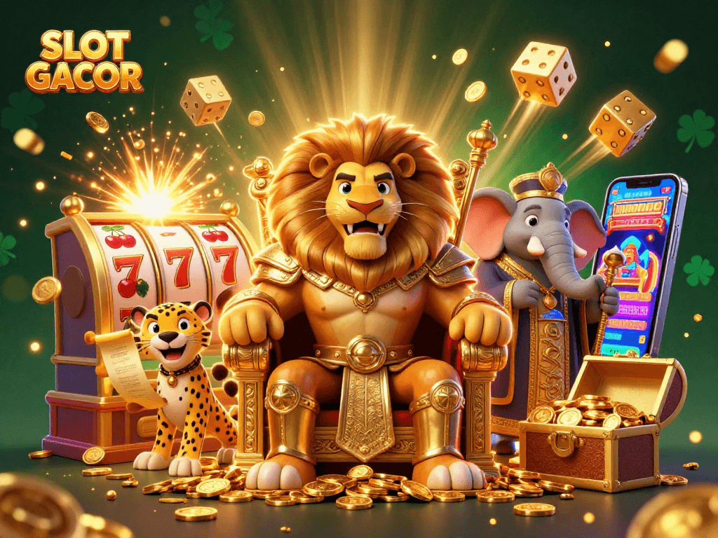 Play SLOT GACOR in a vibrant casino scene with riches and excitement all around.