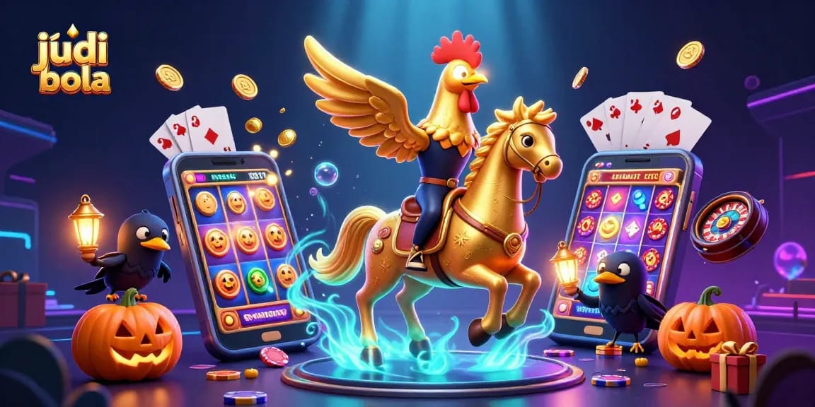 Engage in judi bola and immerse in a vibrant casino scene with striking characters and dynamic gaming elements.