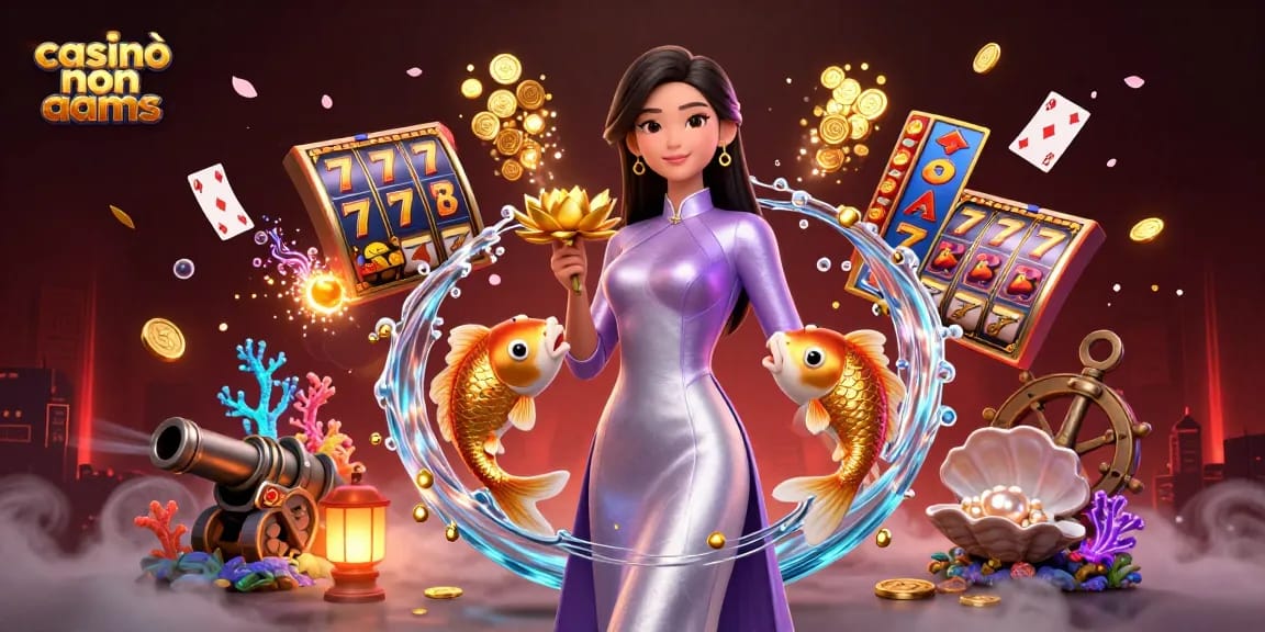 Scopri l'emozione dei casinò non aams con una vibrante scena d'azione che presenta pesci koi dorati e elementi vincenti delle slot.