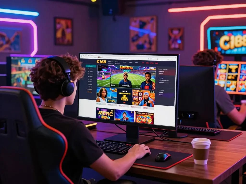 Players immersed in the C168 online gaming experience showcasing diverse games and a vibrant atmosphere.