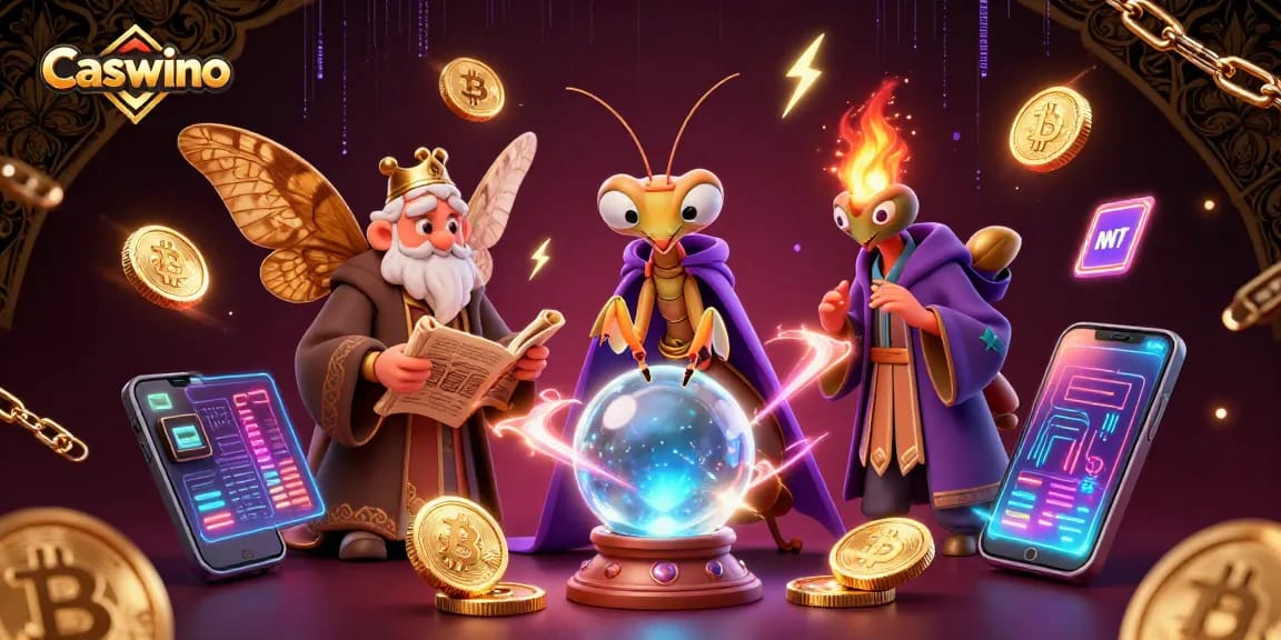 Caswino games come alive with a vibrant scene featuring characters diving into gaming magic.