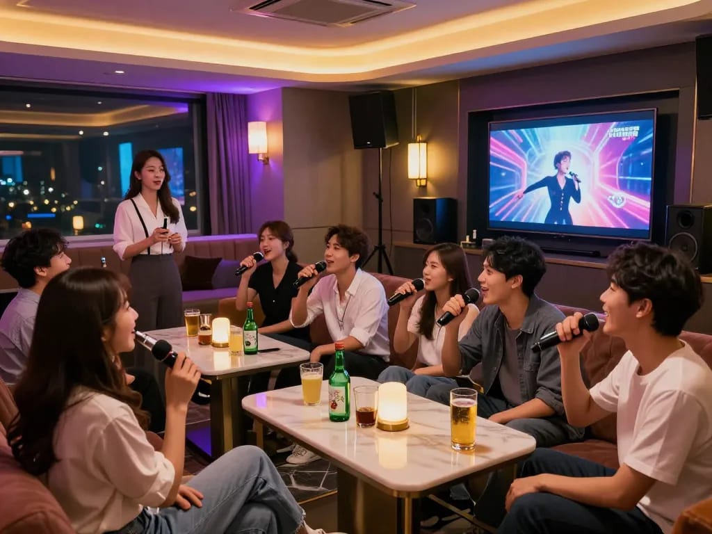 인천쓰리노의 활기찬 분위기와 생동감 넘치는 참여가 있는 노래방 경험.