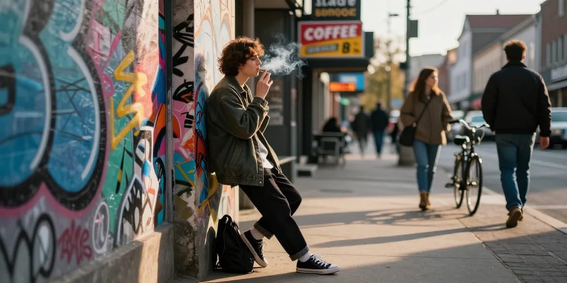 Rokok88 cigarettes showcased in an urban lifestyle moment against vibrant street art.