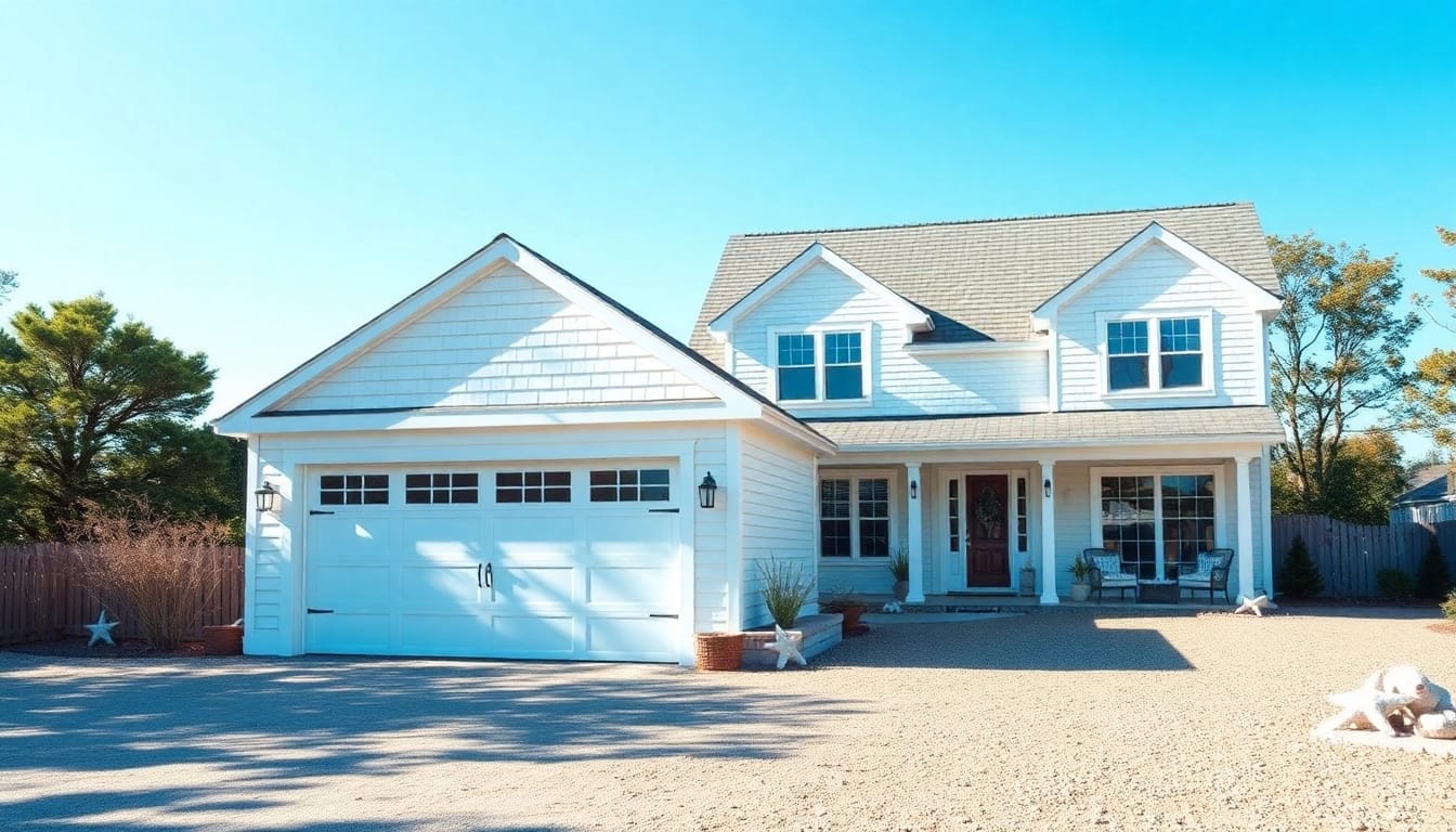 Cape Cod home addition design featuring an elegant attached garage in a coastal setting.