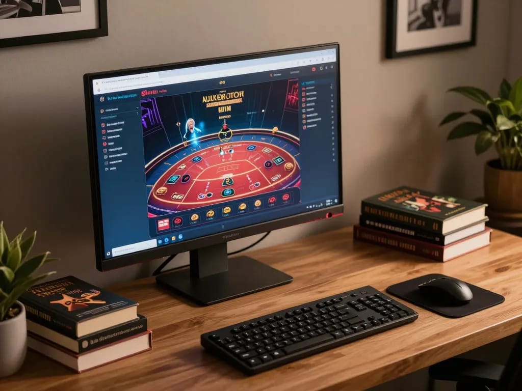 sc88 đăng nhập on a high-end computer setup with online casino interface, showcasing strategic gaming environment.