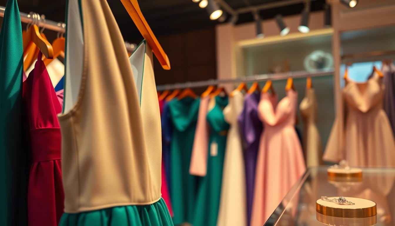 Rivelle clothing showcased in an elegant boutique, highlighting sophistication and luxury.