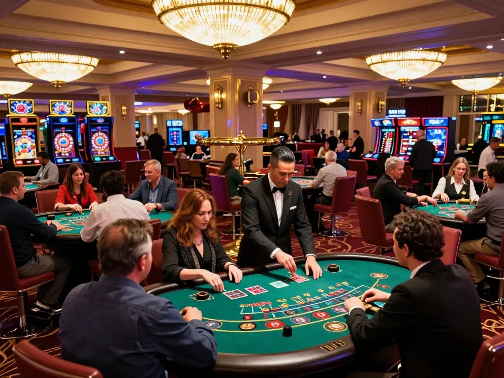 SC88 players celebrating a win at the blackjack table in a luxurious casino setting