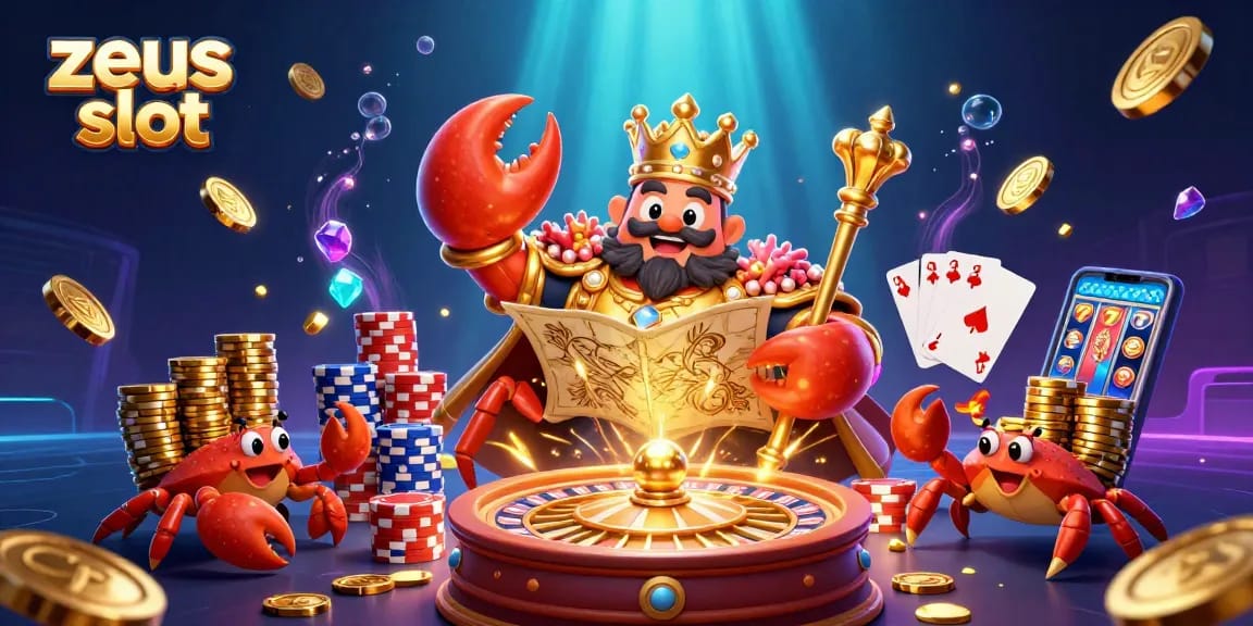 Experience exciting wins with zeus slot in a packed 3D casino illustration showcasing vibrant gaming elements.
