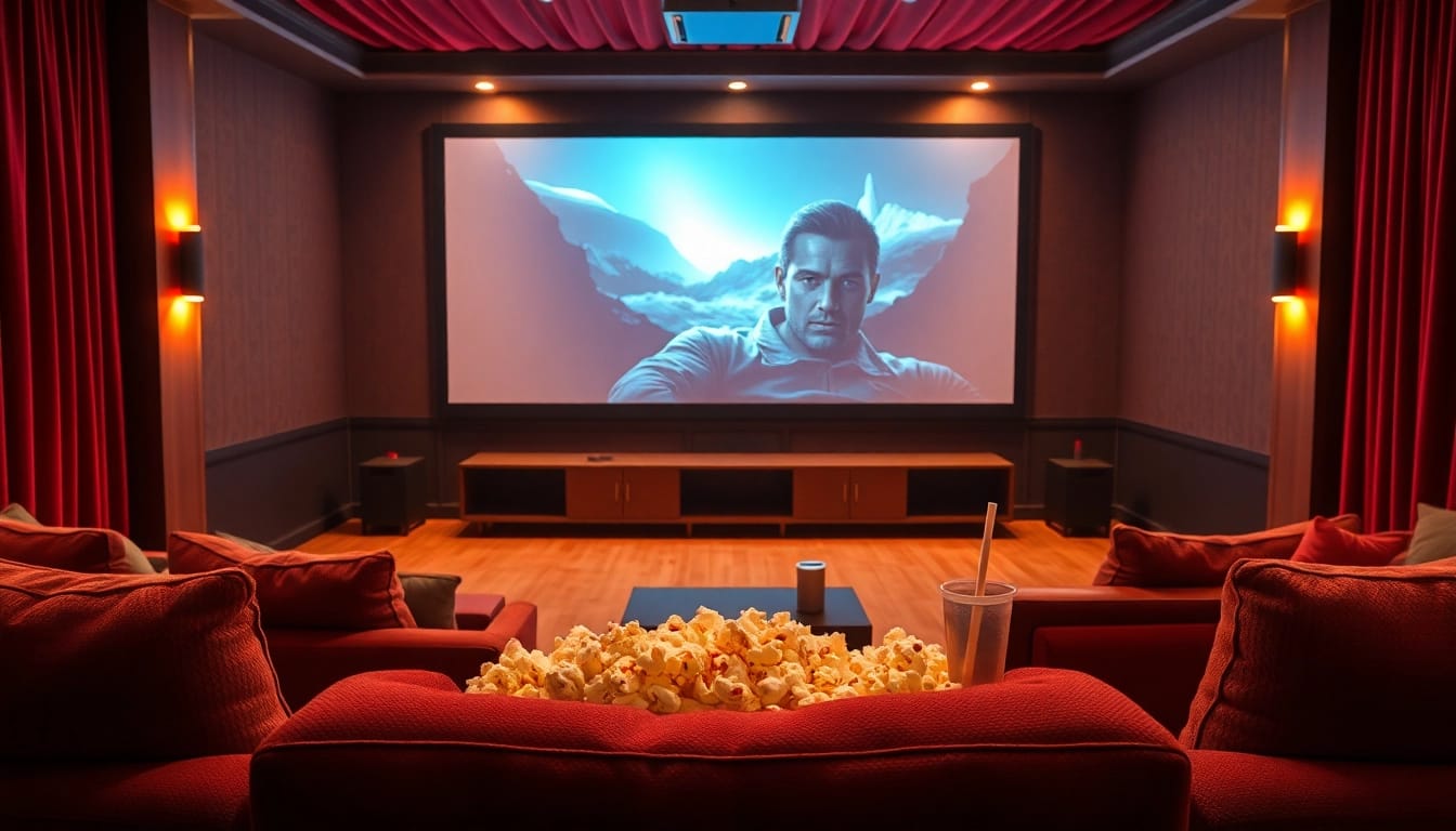 ดูหนัง ในโรงภาพยนตร์ที่เสน่ห์ โดยมีโซฟาสบายและแสงอบอุ่น