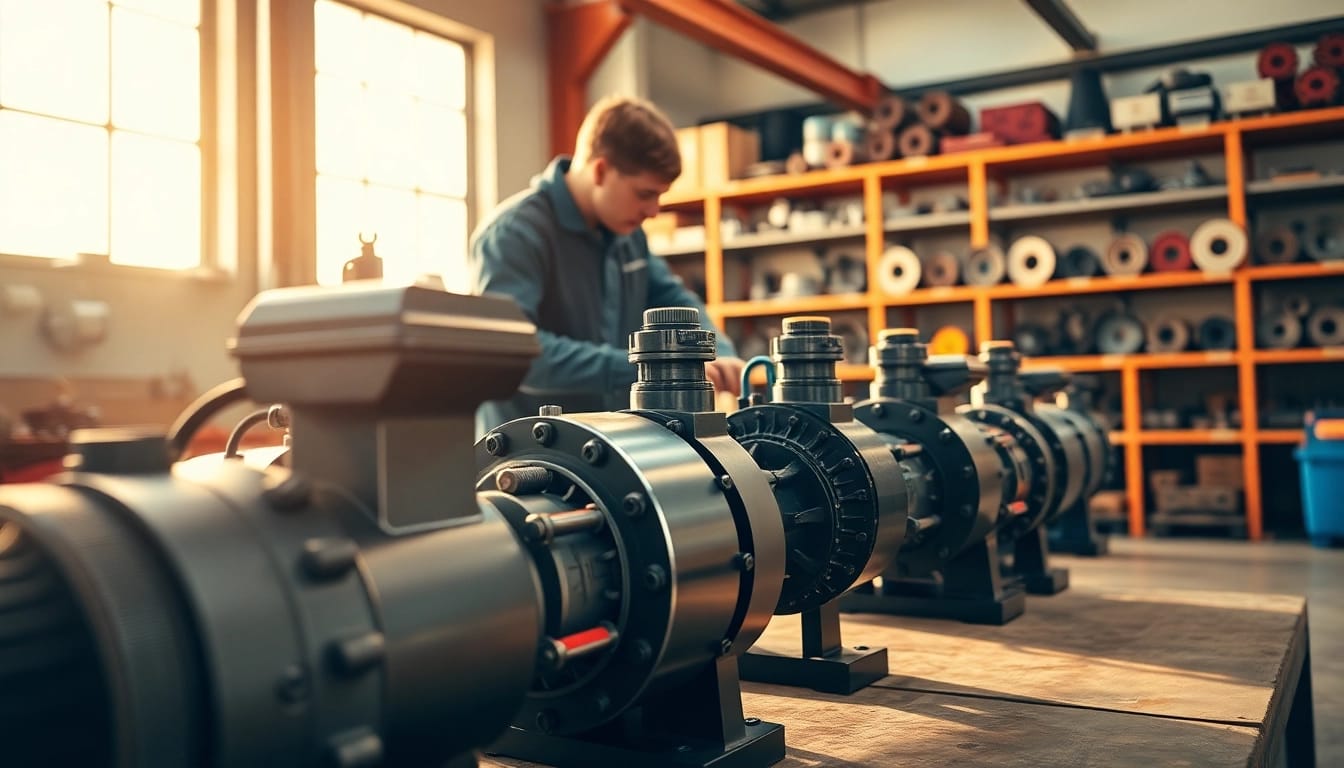 Annovi Reverberi pumps highlighted as a technician adjusts the intricate components, showcasing product functionality.